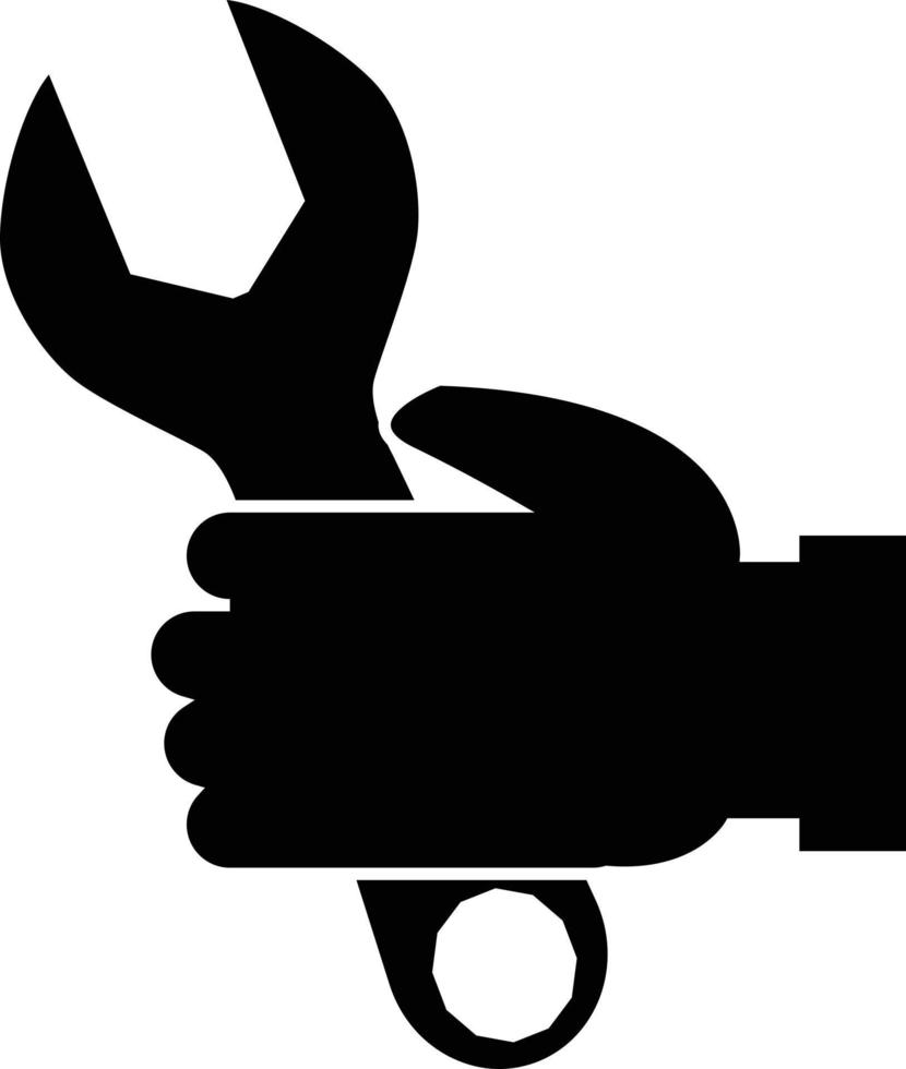 hand holding repair wrench icon on white background. flat style. hand