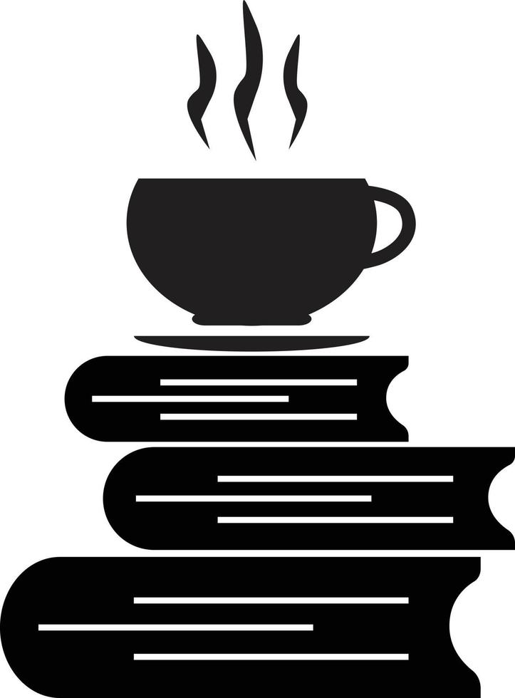 libro, taza, icono de té sobre fondo blanco. pila de libros y letrero de taza de té. estilo plano vector