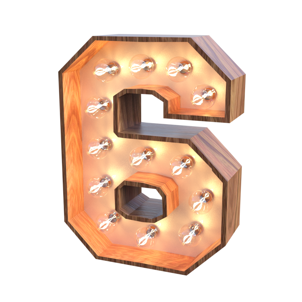 letters and number with lights 3d rendering png