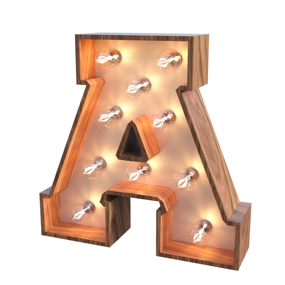 letras y números con luces 3d renderizado png