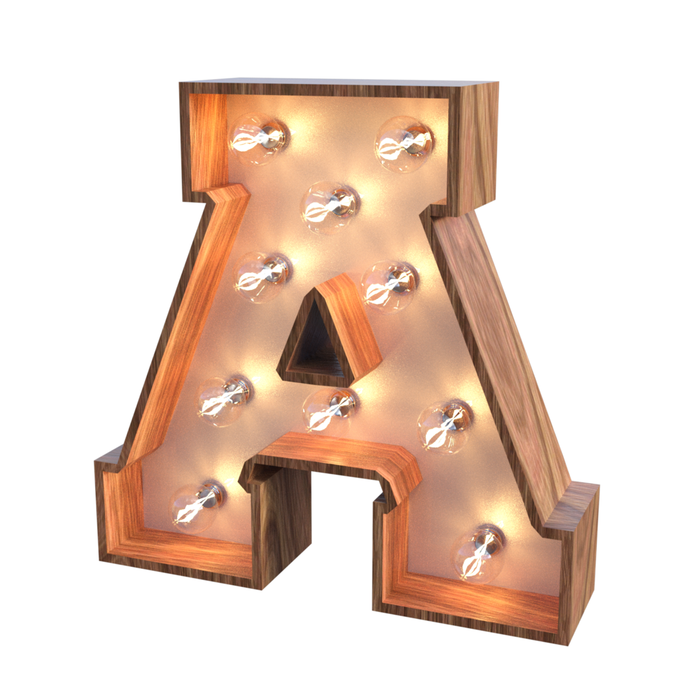 Buchstaben und Zahlen mit Lichtern 3D-Rendering png