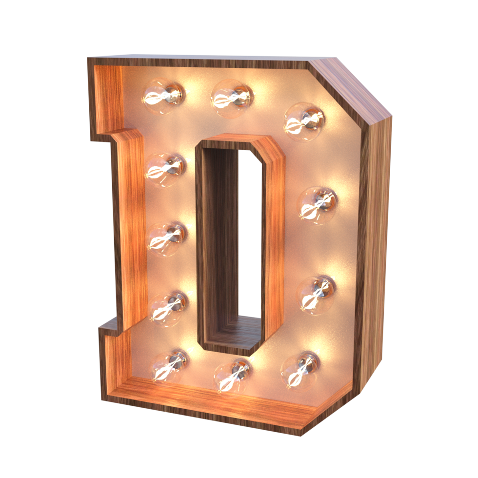 letters and number with lights 3d rendering png