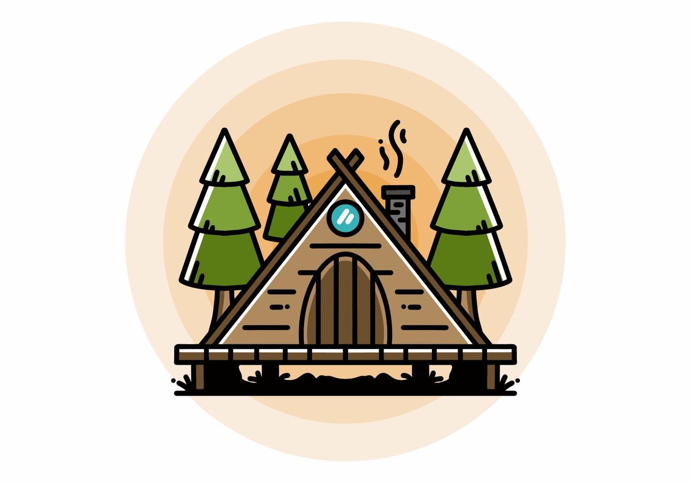 cabaña de madera triangular entre diseño de ilustración de árboles de pino vector