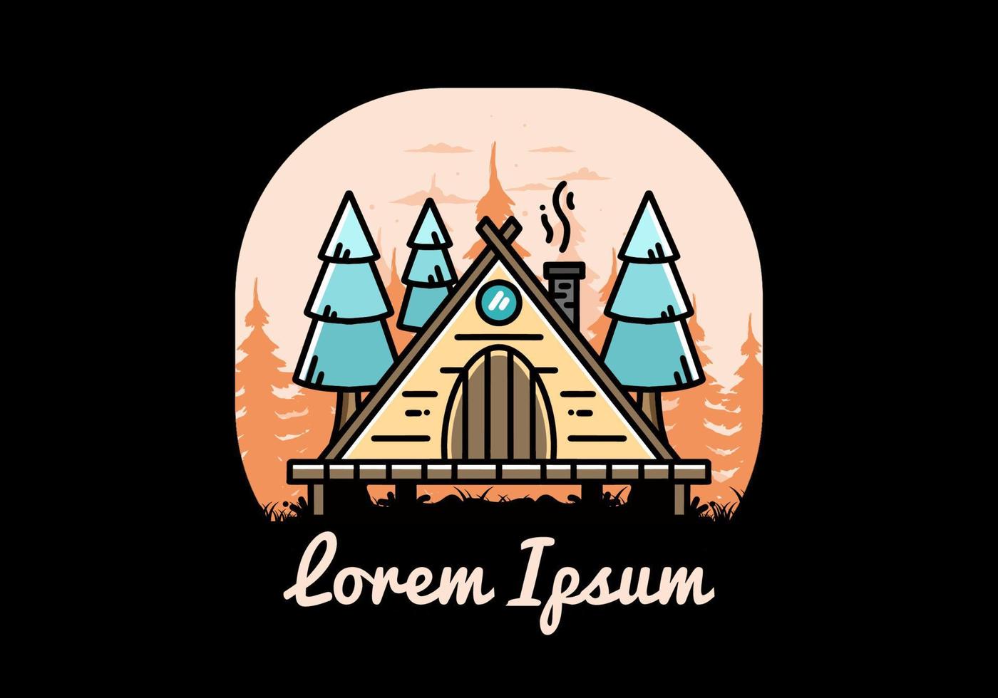 Triangle wooden cabin between pine tress illustration design vector