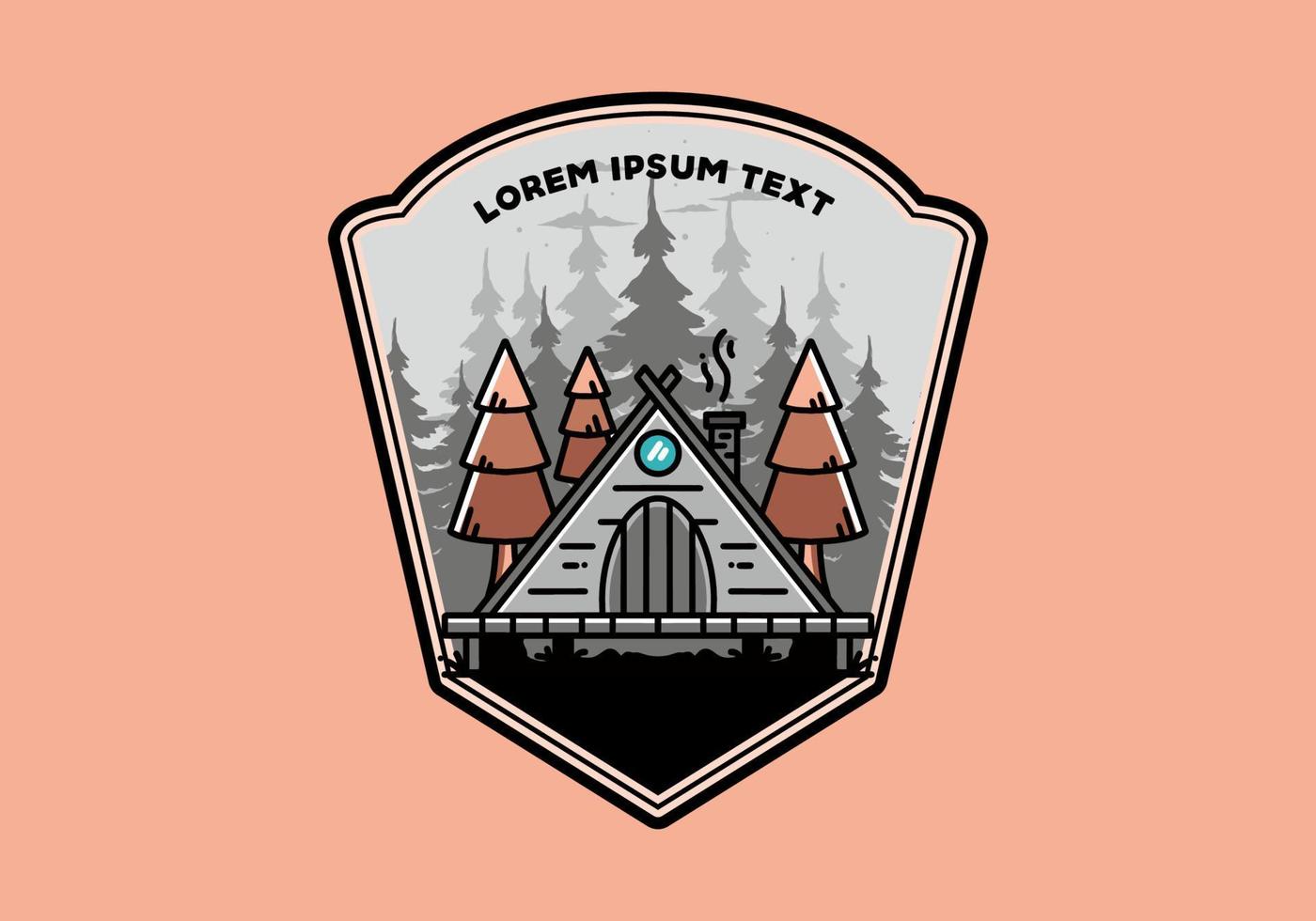 Triangle wooden cabin between pine tress illustration design vector