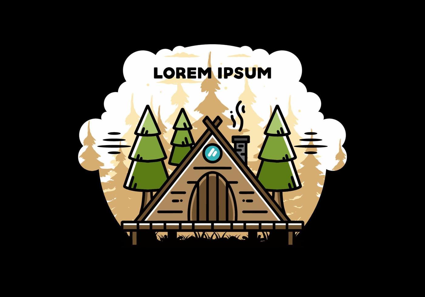 Triangle wooden cabin between pine tress illustration design vector