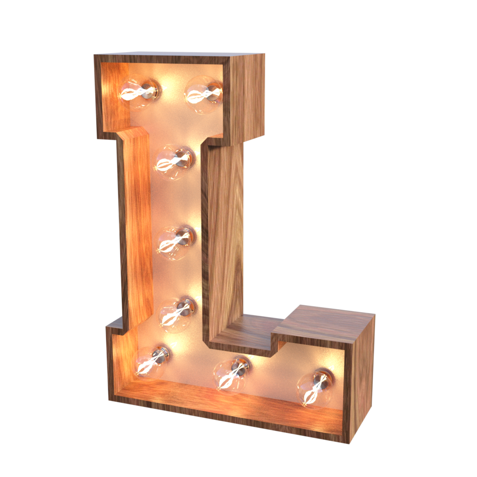letters and number with lights 3d rendering png