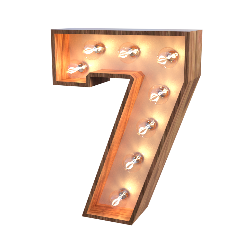 letters and number with lights 3d rendering png