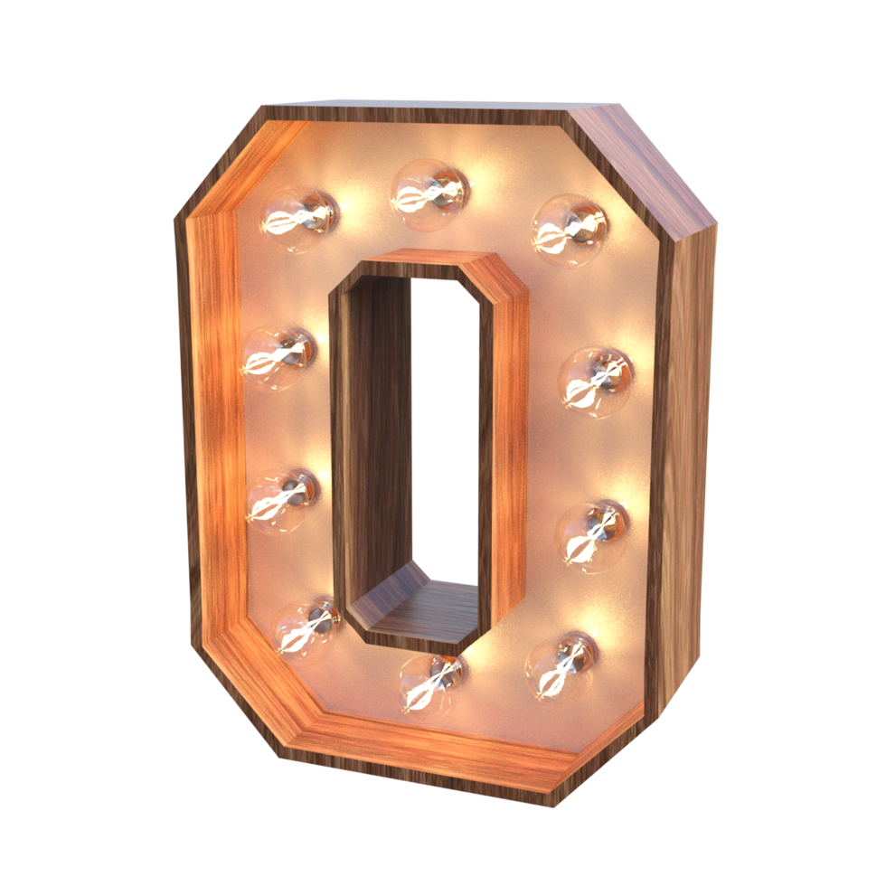 letters and number with lights 3d rendering png