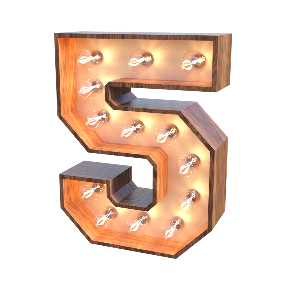 letters and number with lights 3d rendering png