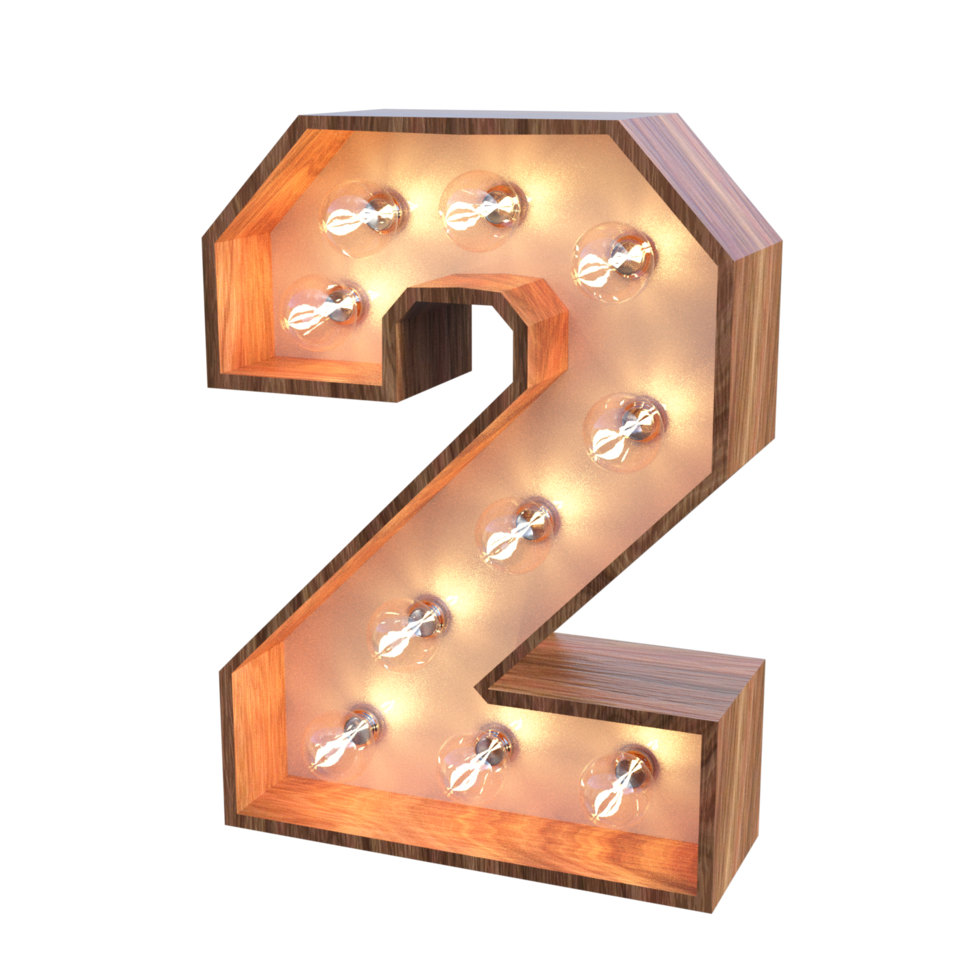 letters and number with lights 3d rendering png