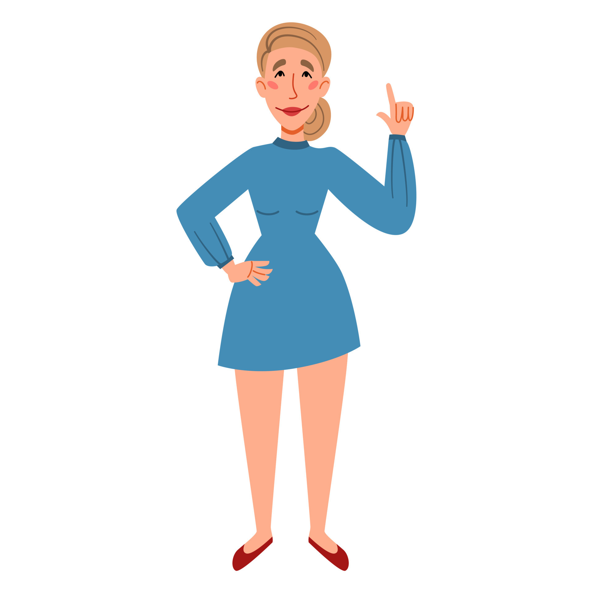 A female character in a dress. Skinny European girl in full height