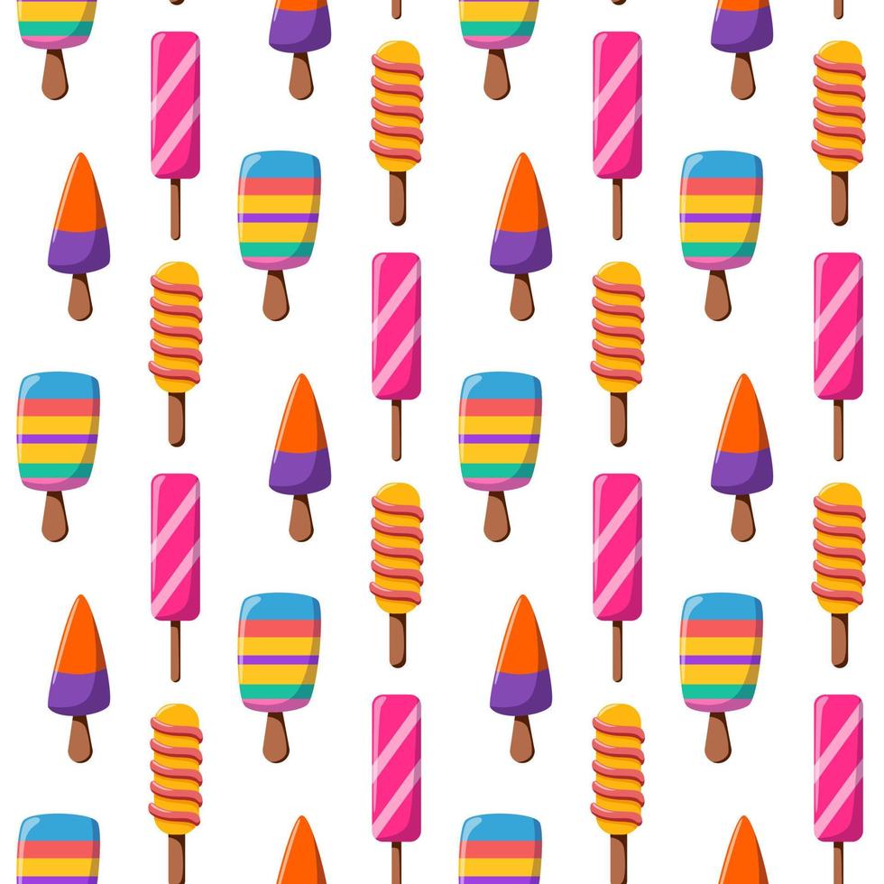 Seamless pattern of bright ice cream on a stick. Vector illustration