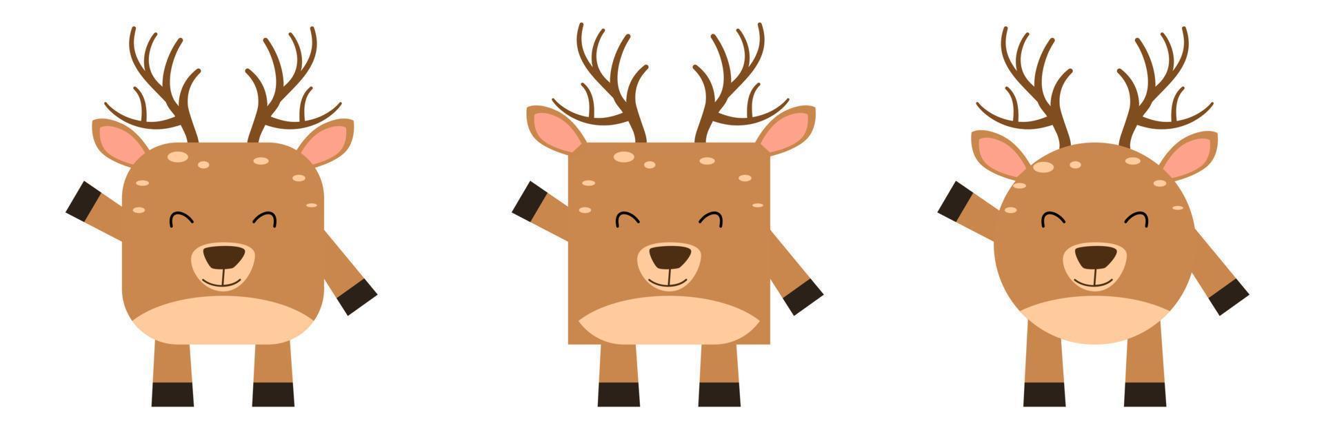 A set of animals of square and round shape. Vector illustration of a deer