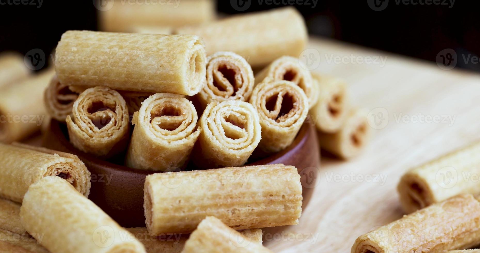 crispy waffles are served on the table photo