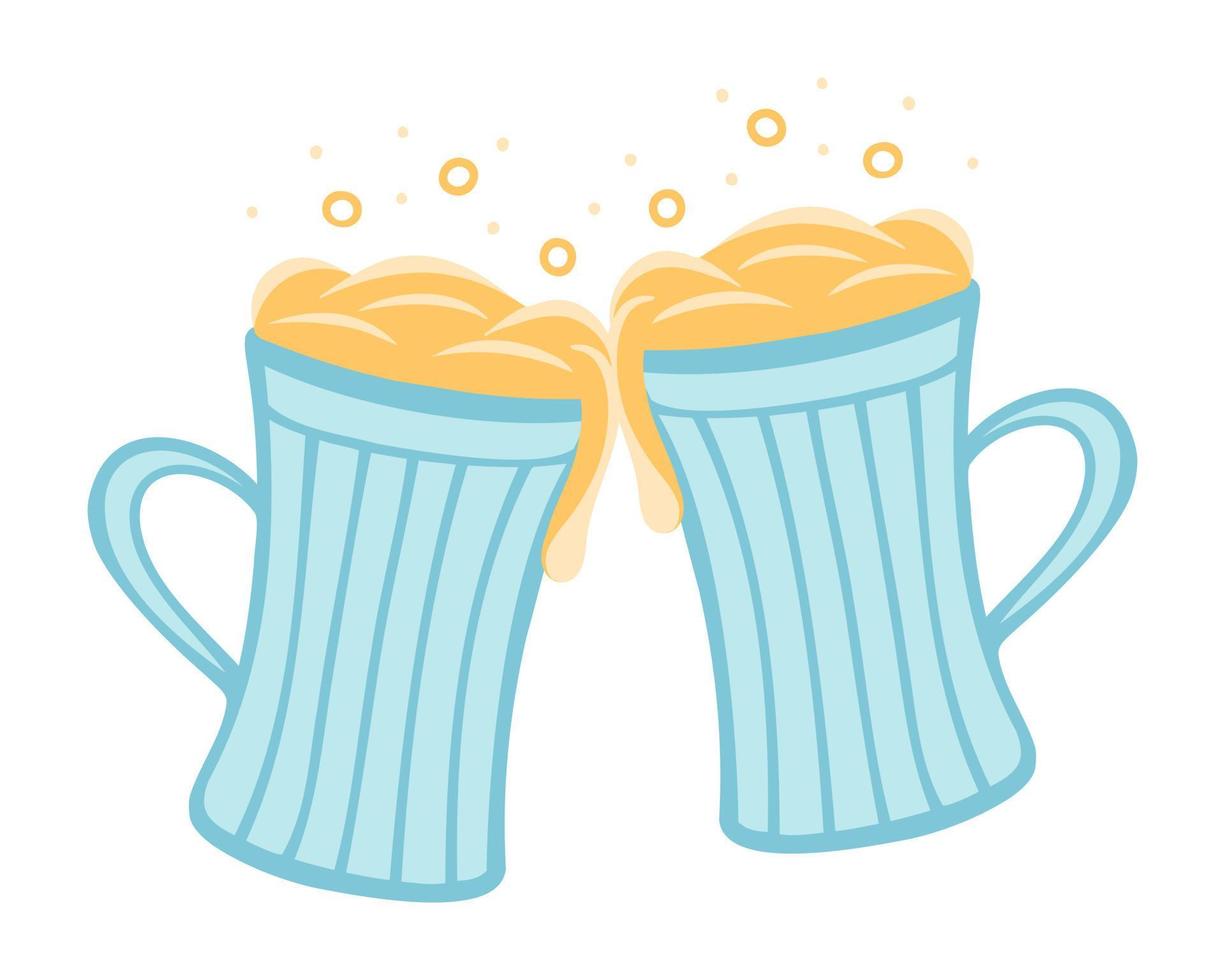 Two glasses with beer. Illustration for printing, backgrounds, covers and packaging. Image can be used for greeting cards, posters, stickers and textile. Isolated on white background. vector