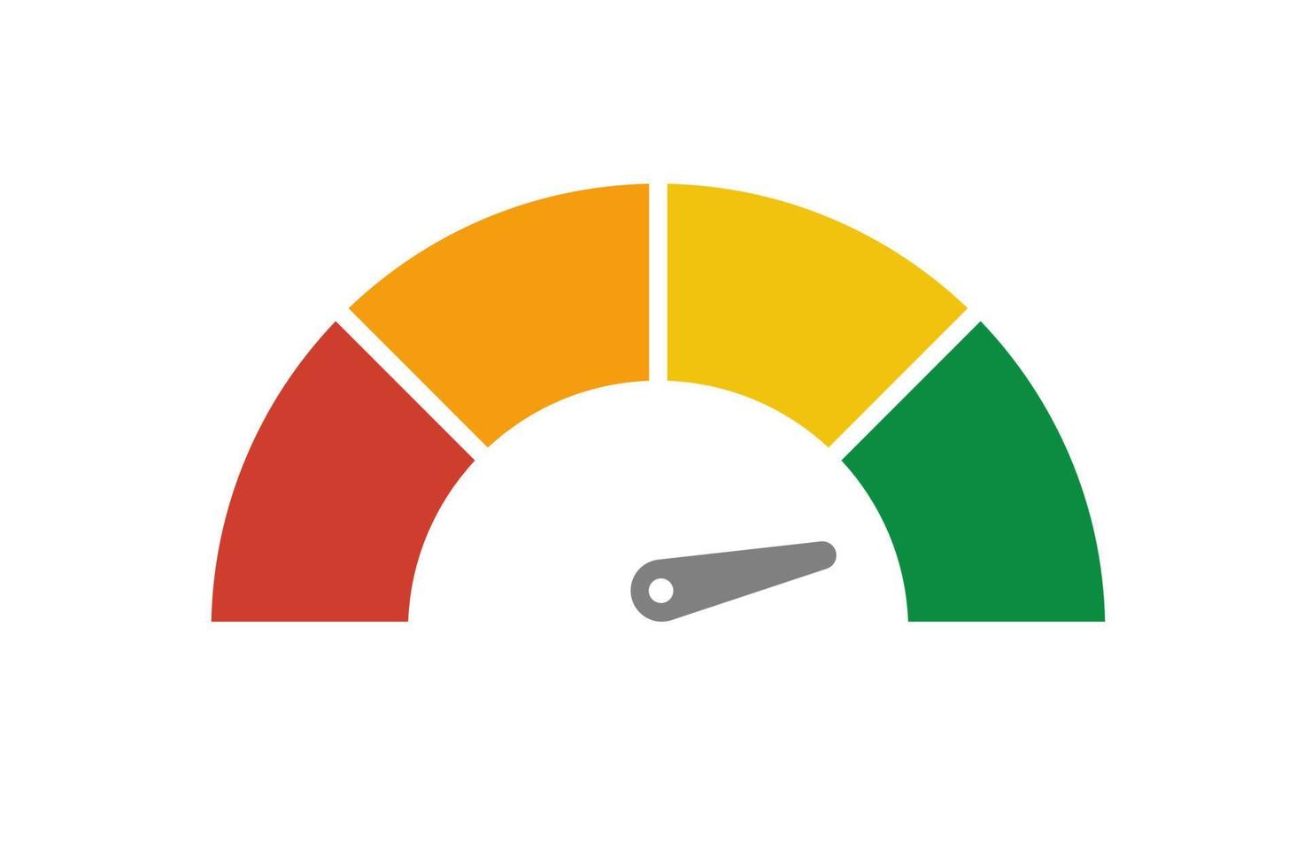 Vector speedometer meter with arrow for dashboard with green, yellow, red indicators. Gauge of tachometer. Low, medium, high and risk levels. Bitcoin fear and greed index cryptocurrency