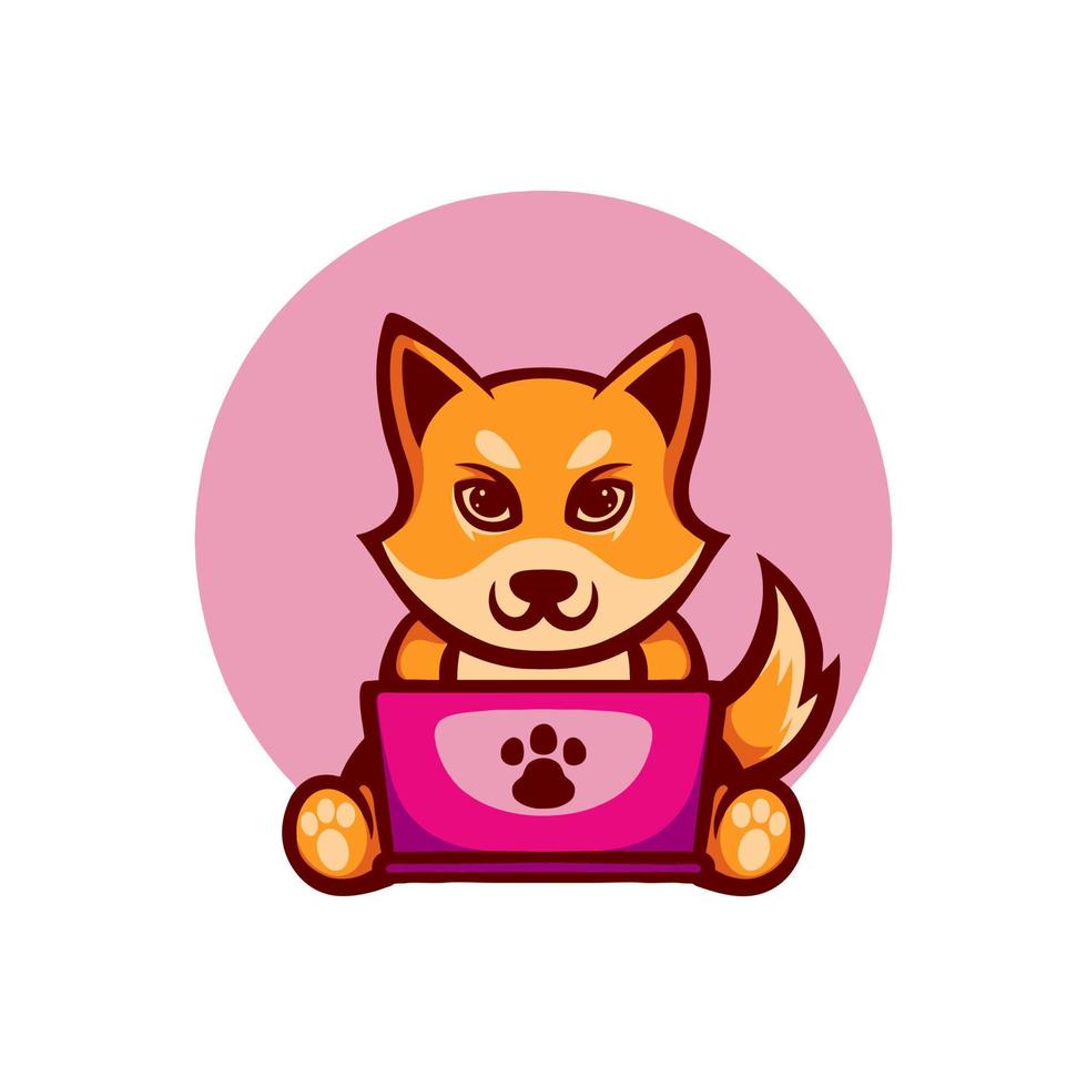 Fox Playing Laptop Character Illustration vector