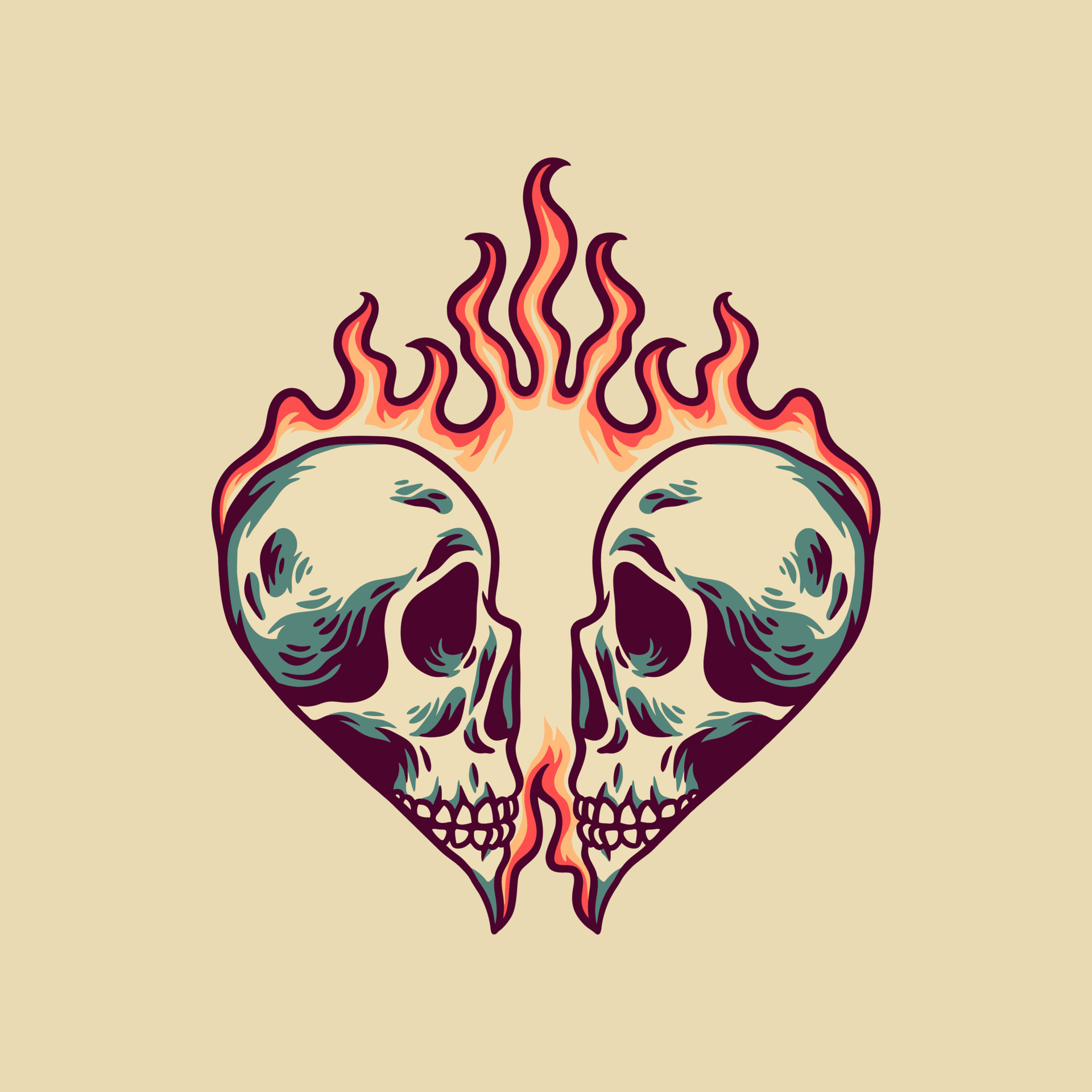 Couple Skull Retro Illustration 10923060 Vector Art at Vecteezy