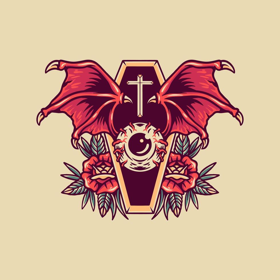 Eye Devil And Roses Retro Illustration vector