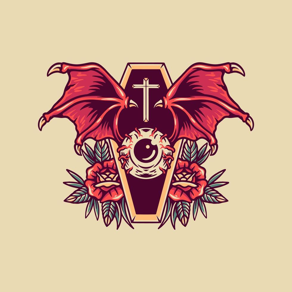 ojo diablo y rosas retro ilustración vector