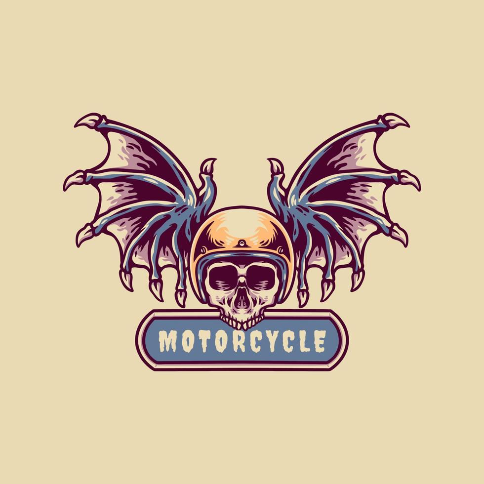 Skull Bat Motorcycle Retro Illustration vector