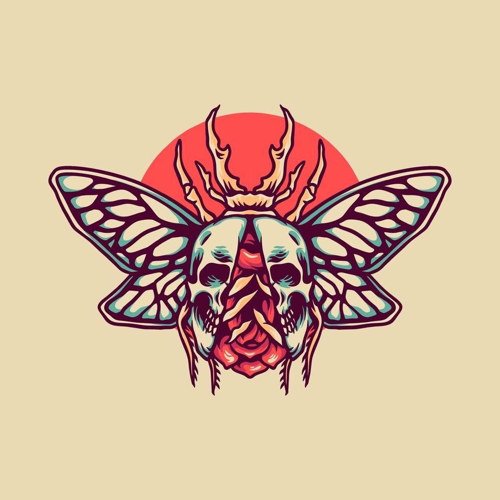 rosa cráneo insecto retro ilustración vector