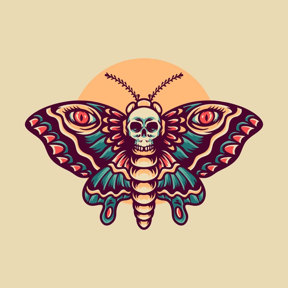 cráneo mariposa retro ilustración vector