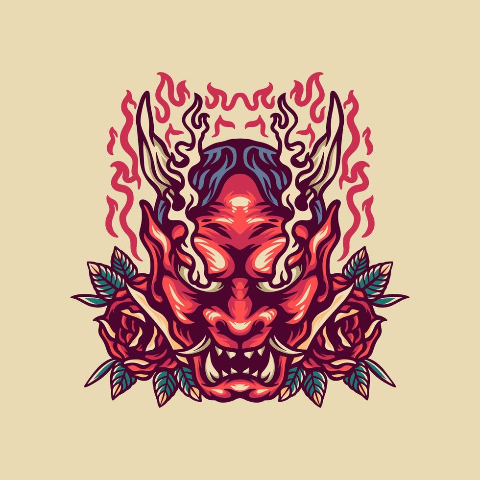 Onimask And Roses Retro Illustration vector