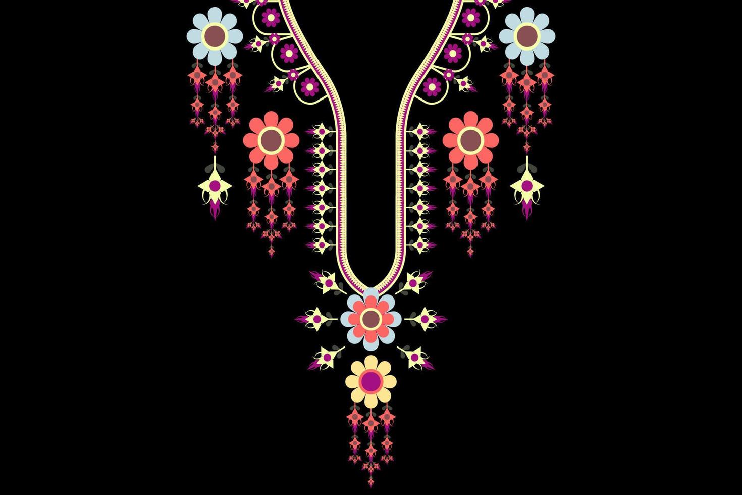 Geometric Ethnic oriental pattern traditional .Floral necklace embroidery design for fashion women.background,wallpaper,clothing and wrapping. vector