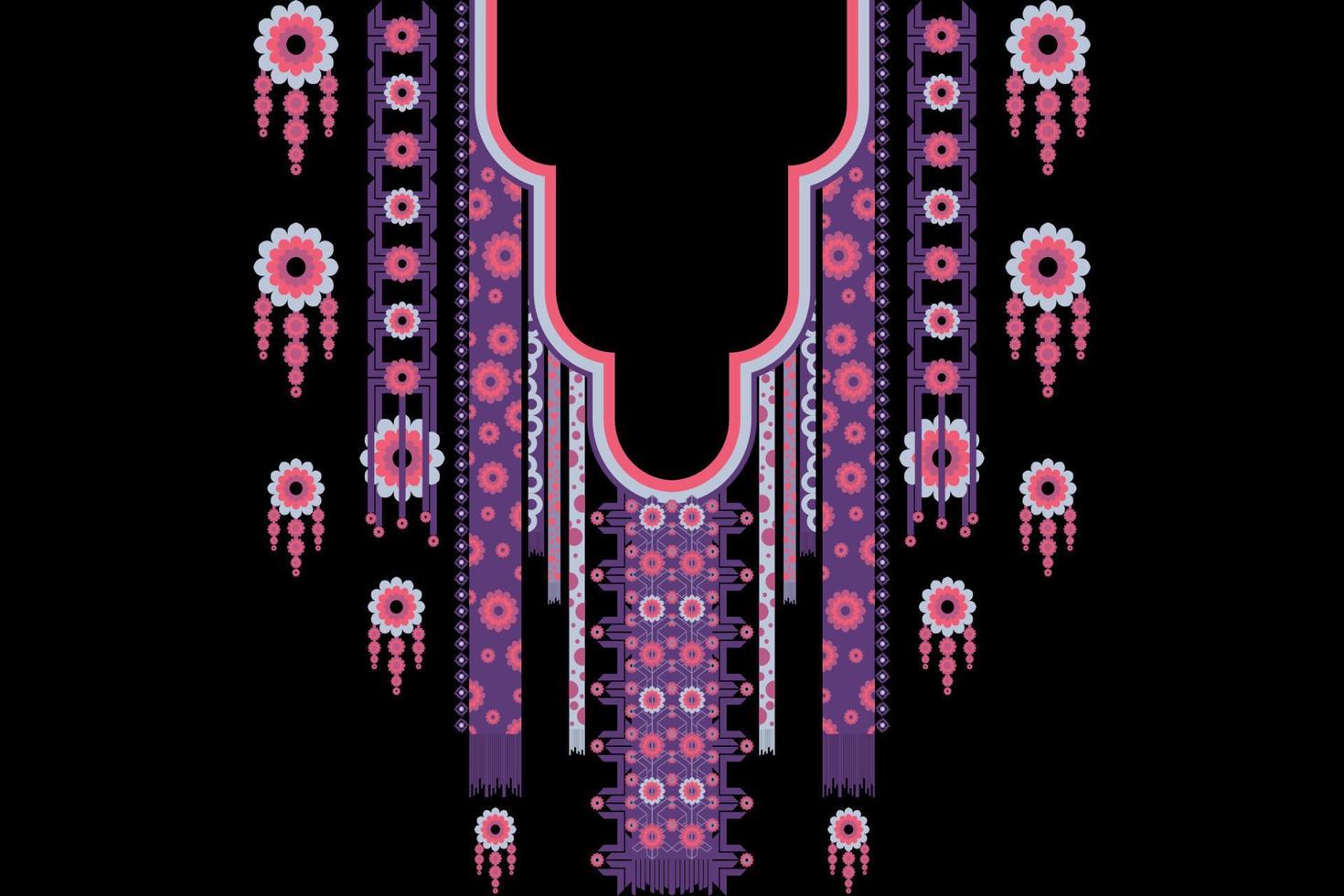 An indigenous embroidery design based on Mexican geometric shapes is used as a background and neck pattern. vector