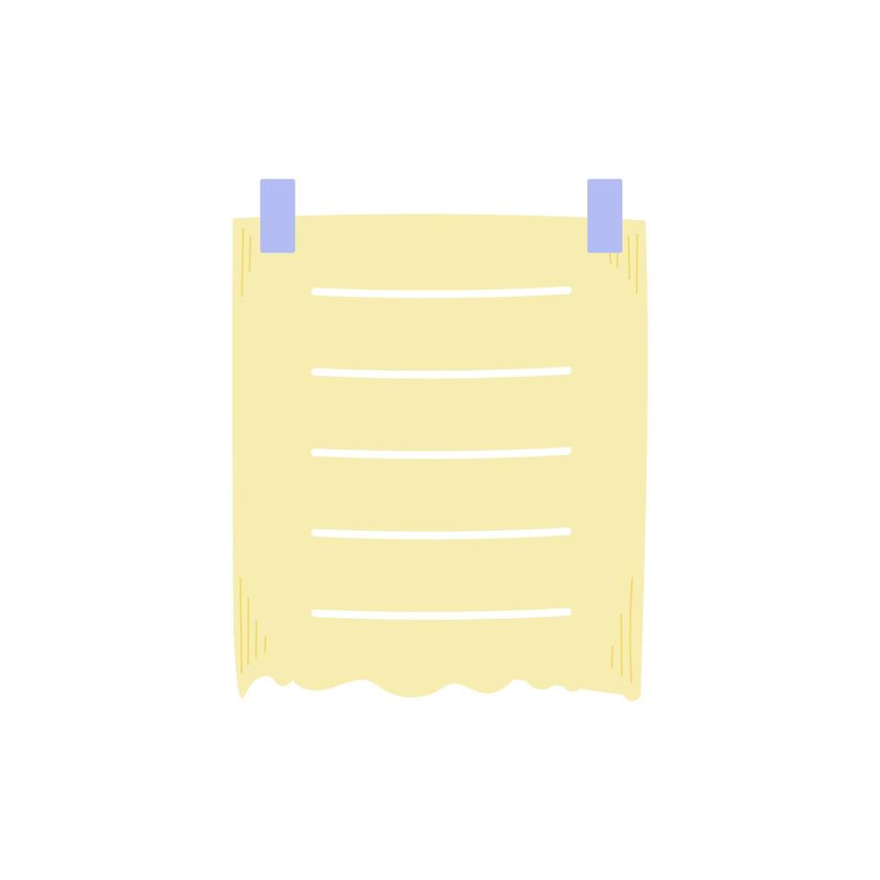 note sheet. attached with tape. Task planning. Isolated sticker on a white background. design element for stickers, social networks. Vector illustration, hand-drawn