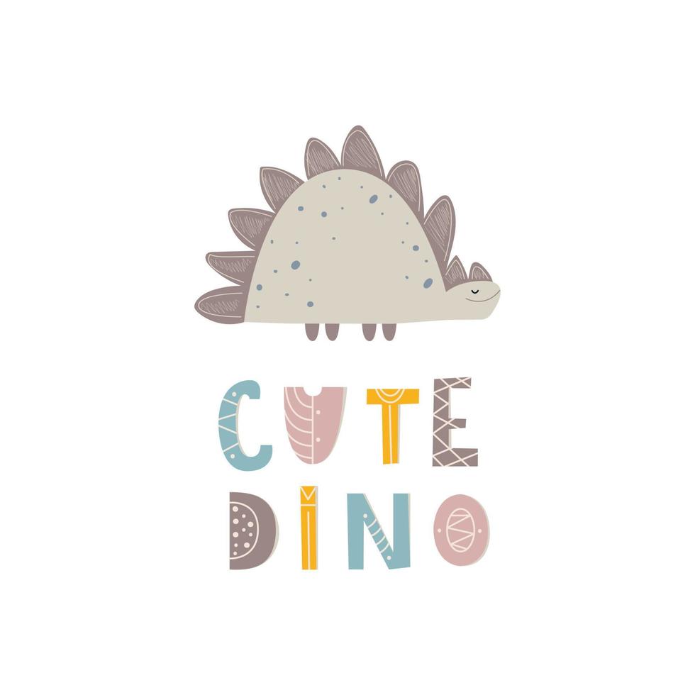 Cute dino print. Stylish scandi design. Template for children's posters, printing on t-shirts, postcards. Vector illustration, doodle