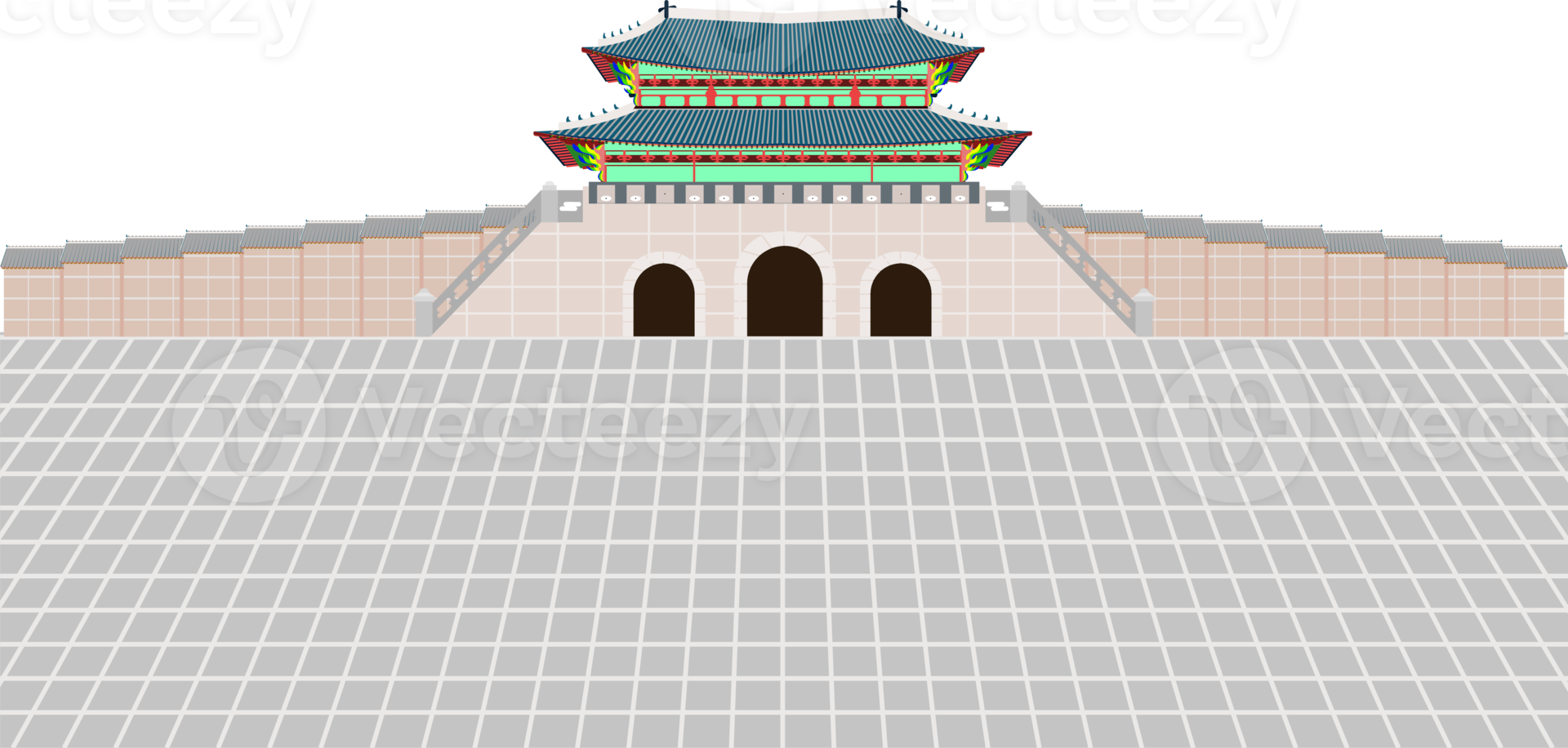 back view gwanghwamun gate and long wall and large courtyard at gyeongbokgung palace in seoul south korea png