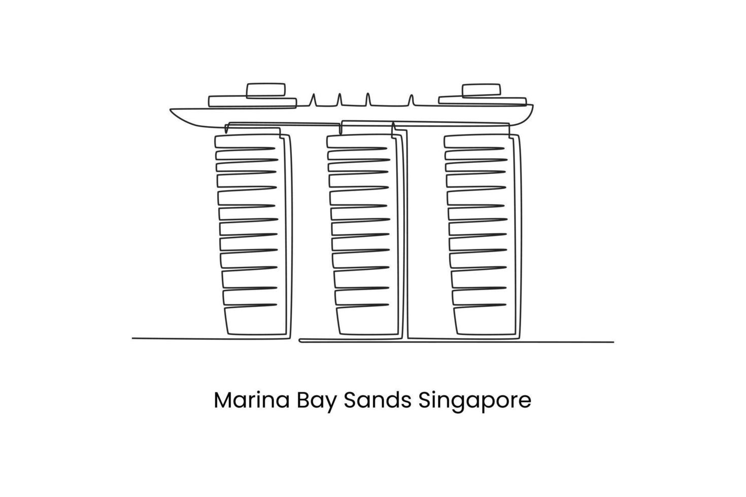Continuous one line drawing marina bay sands building, Singapore. Landmarks concept. Single line draw design vector graphic illustration.