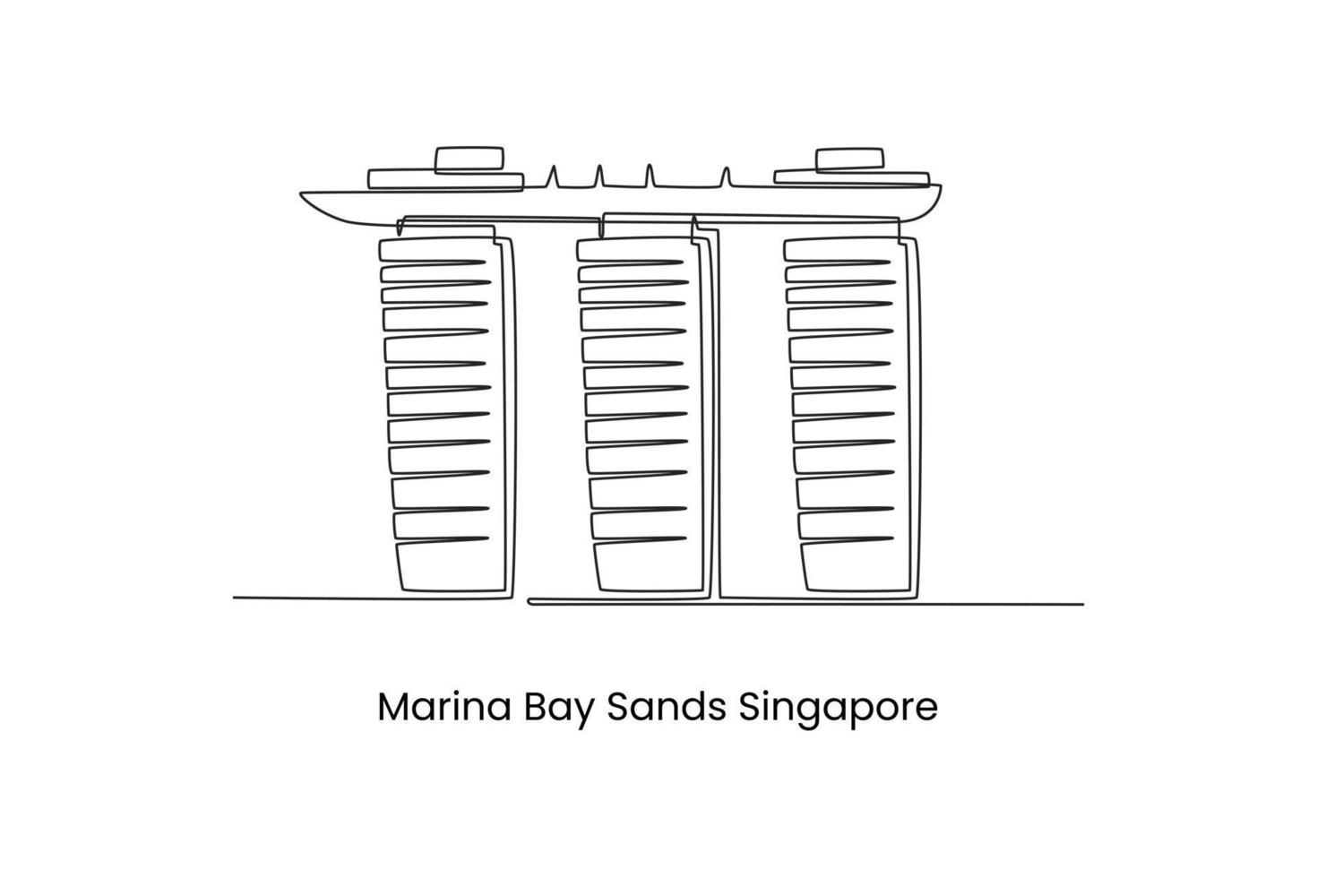 dibujo continuo de una línea edificio marina bay sands, singapur. concepto de puntos de referencia. ilustración gráfica vectorial de diseño de dibujo de una sola línea. vector