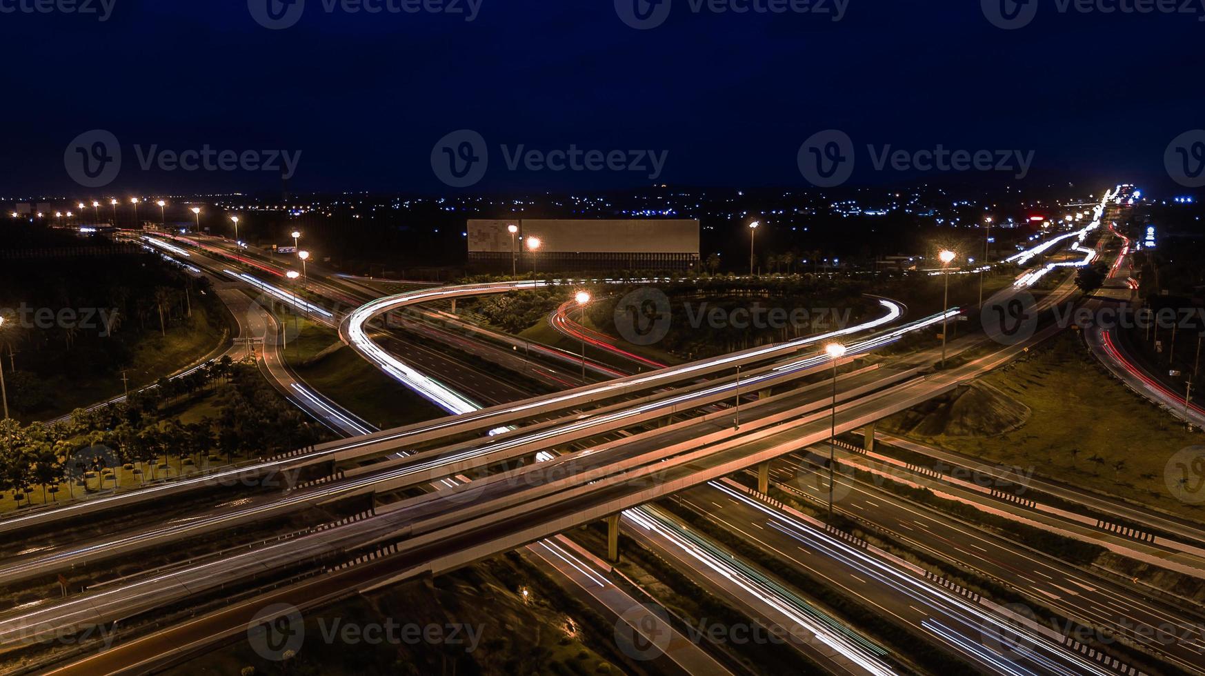 over Road city highway at night - Bird eye viwe - drone -Top view photo
