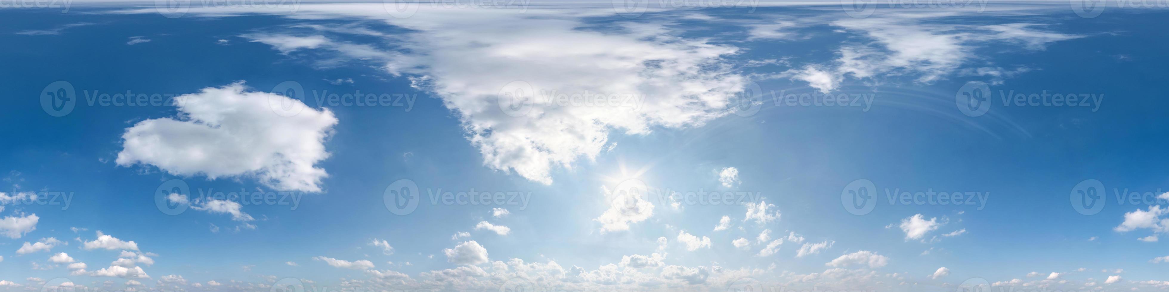 clear blue sky with white beautiful clouds. Seamless hdri panorama 360 degrees angle view  with zenith for use in 3d graphics or game development as sky dome or edit drone shot photo