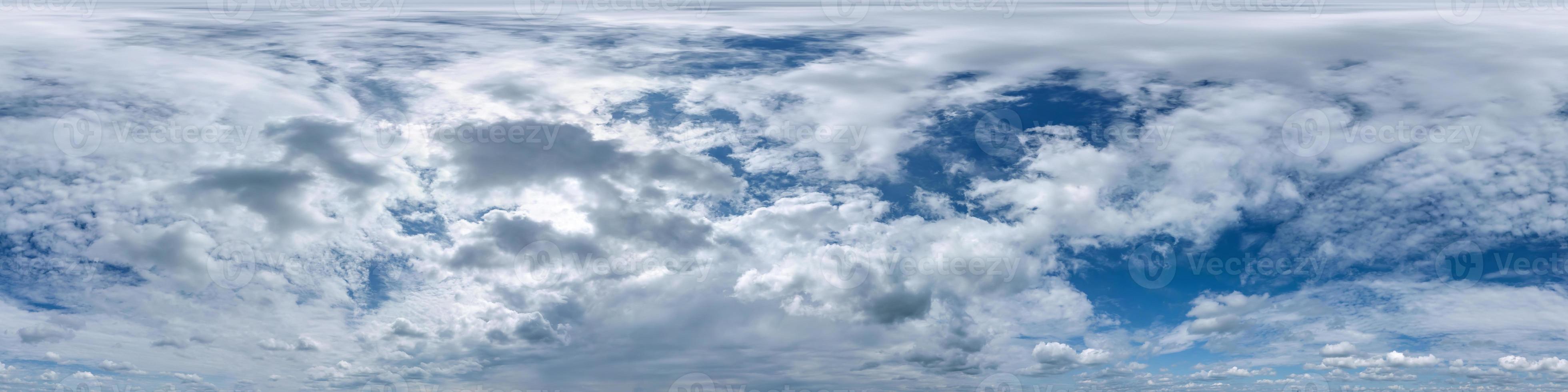 blue sky hdr 360 panorama with white beautiful clouds in seamless projection with zenith for use in 3d graphics or game development as sky dome or edit drone shot for sky replacement photo