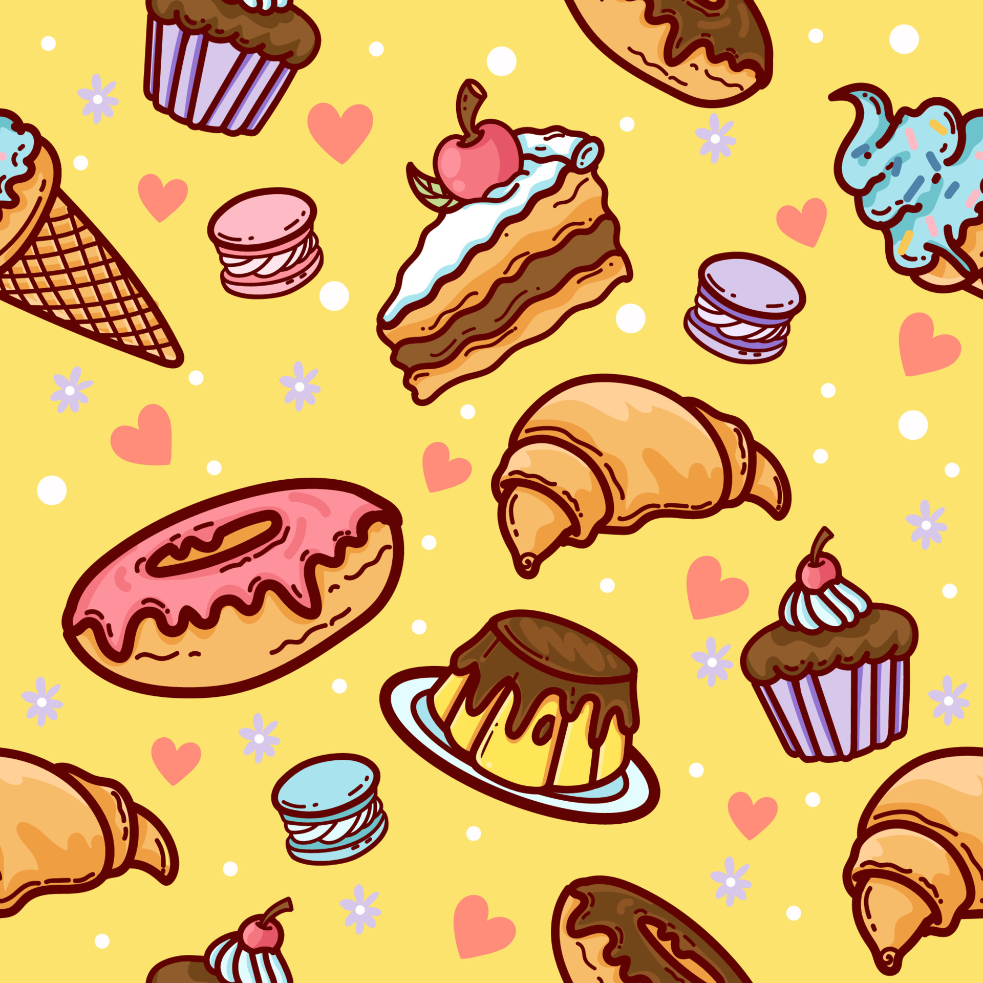 Cute Dessert Seamless Pattern 10924167 Vector Art At Vecteezy