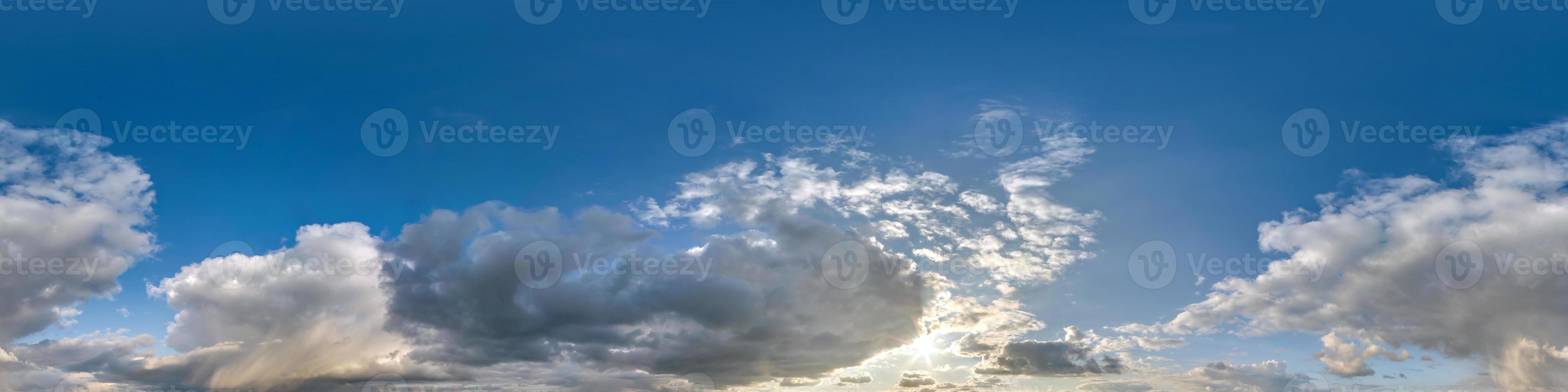 blue sky with white beautiful clouds. Seamless hdri panorama 360 degrees angle view  with zenith for use in 3d graphics or game development as sky dome or edit drone shot photo