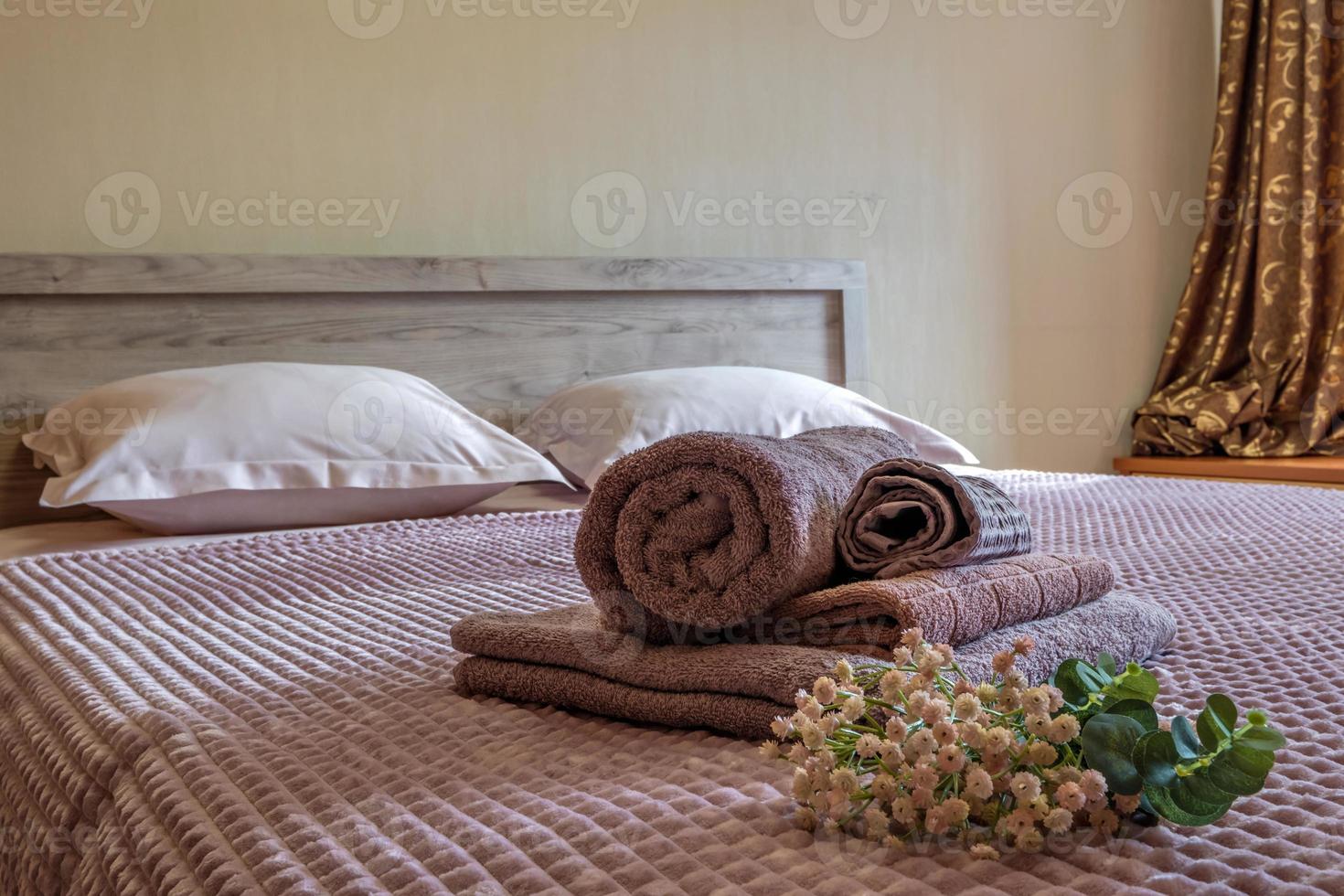 Interior of the modern luxure bedroom in studio apartments in light color style photo