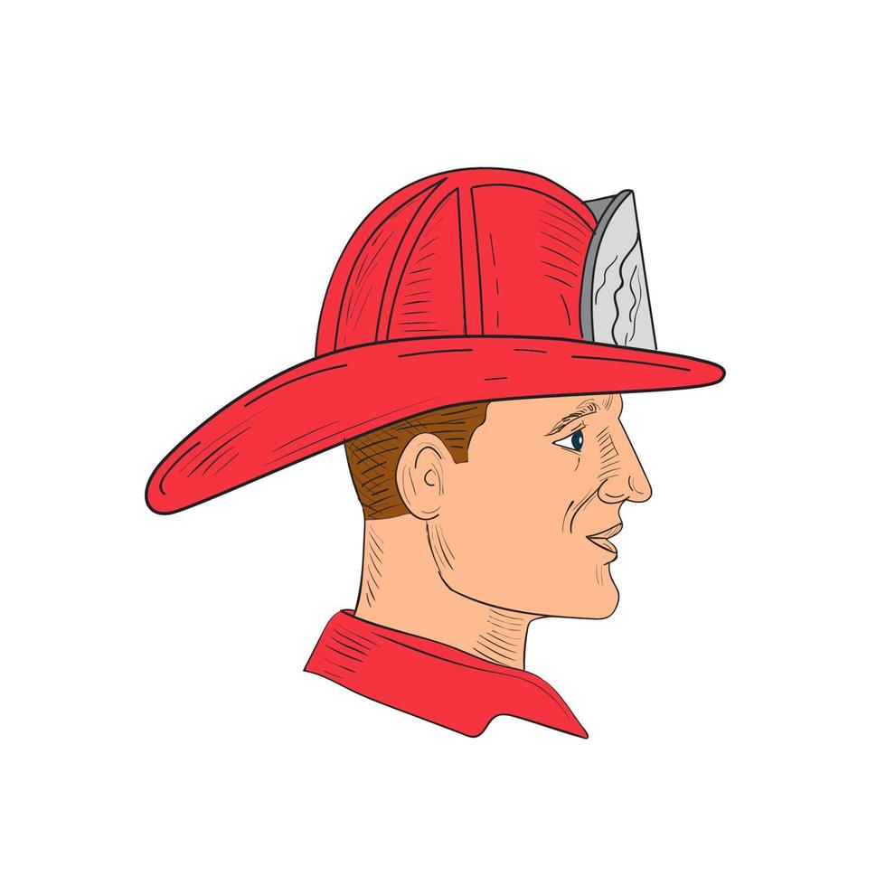 Fireman Firefighter Vintage Helmet Drawing vector