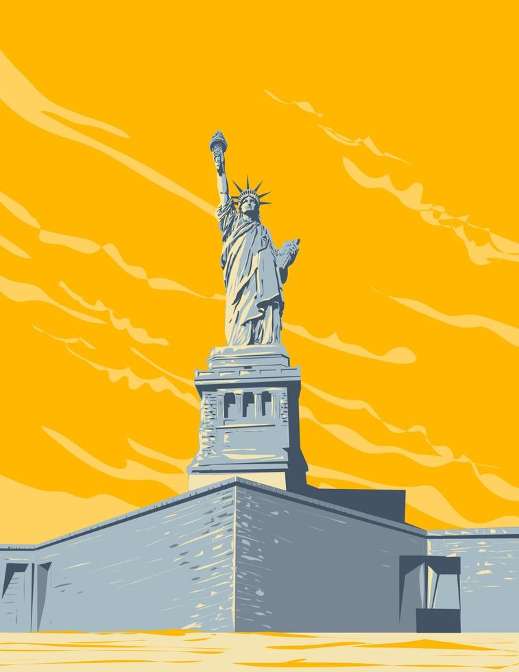 estatua de la libertad en la isla de la libertad nueva york estados unidos wpa poster art vector