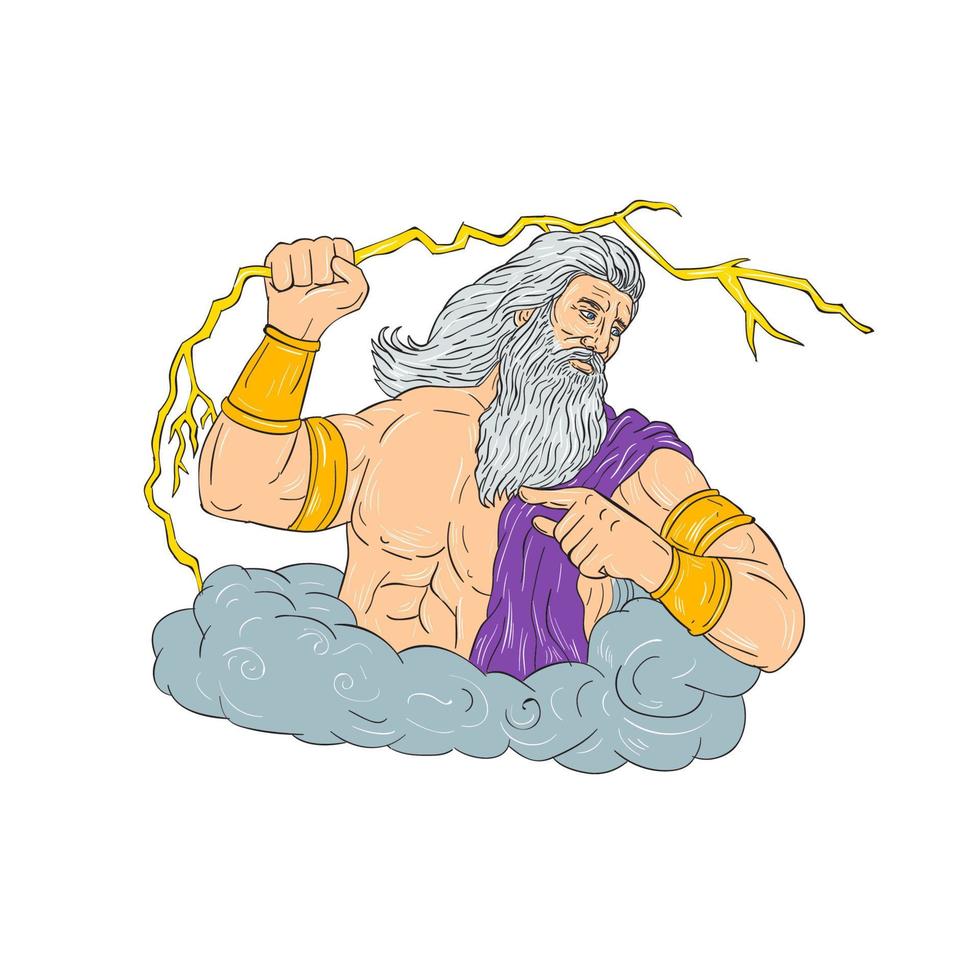 Zeus Wielding Thunderbolt Lightning Drawing vector