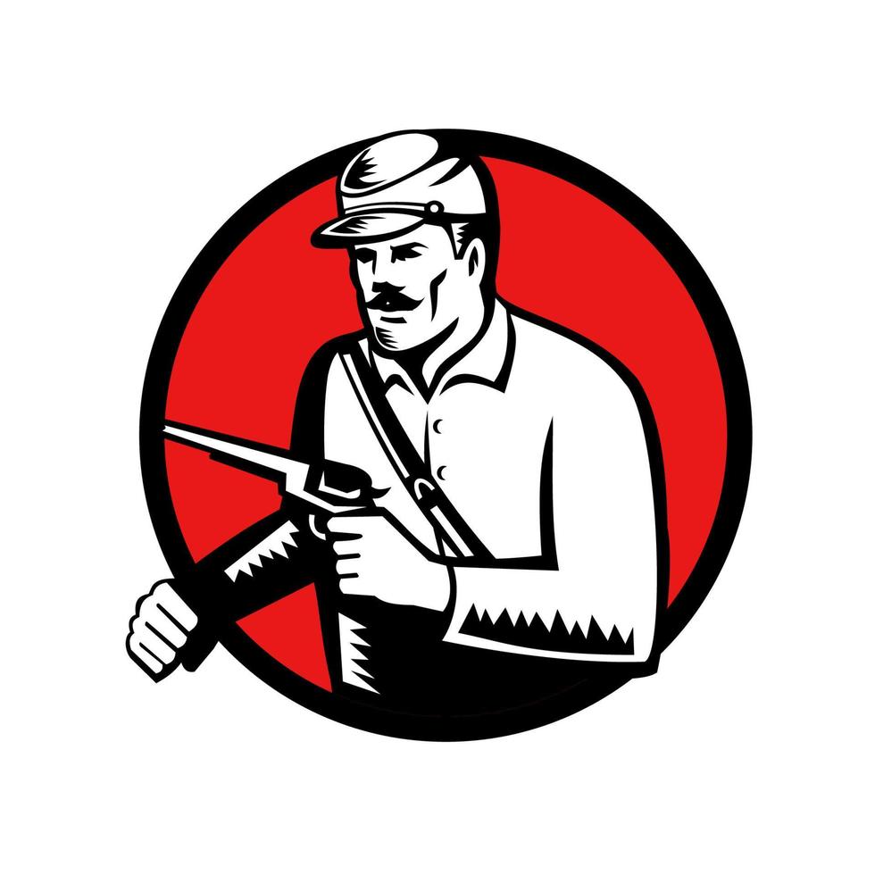 Union Soldier With Pistol Circle Woodcut vector