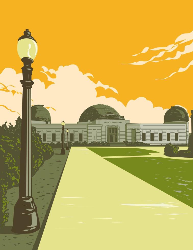 Griffith Observatory on the Slope of Mount Hollywood Los Angeles California WPA Poster Art vector