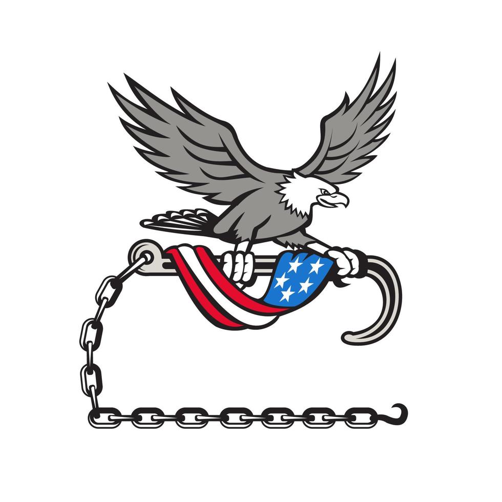 American Eagle Clutching Towing J Hook Flag Drape Retro vector