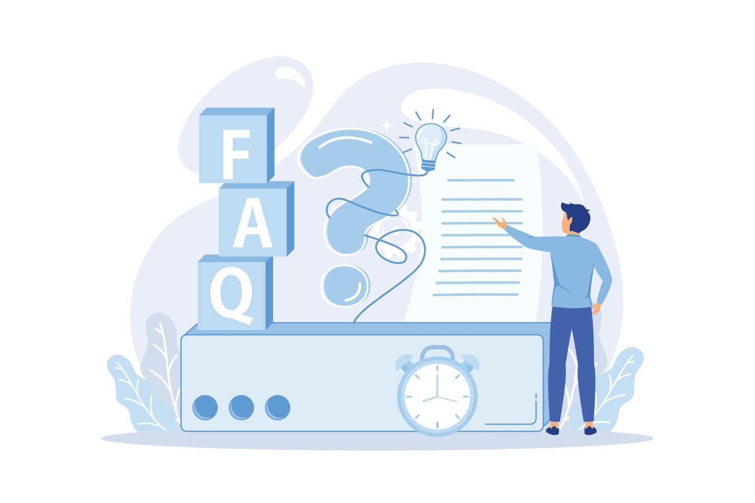 concept illustration of people frequently asked questions around question marks, answer to question metaphor vector