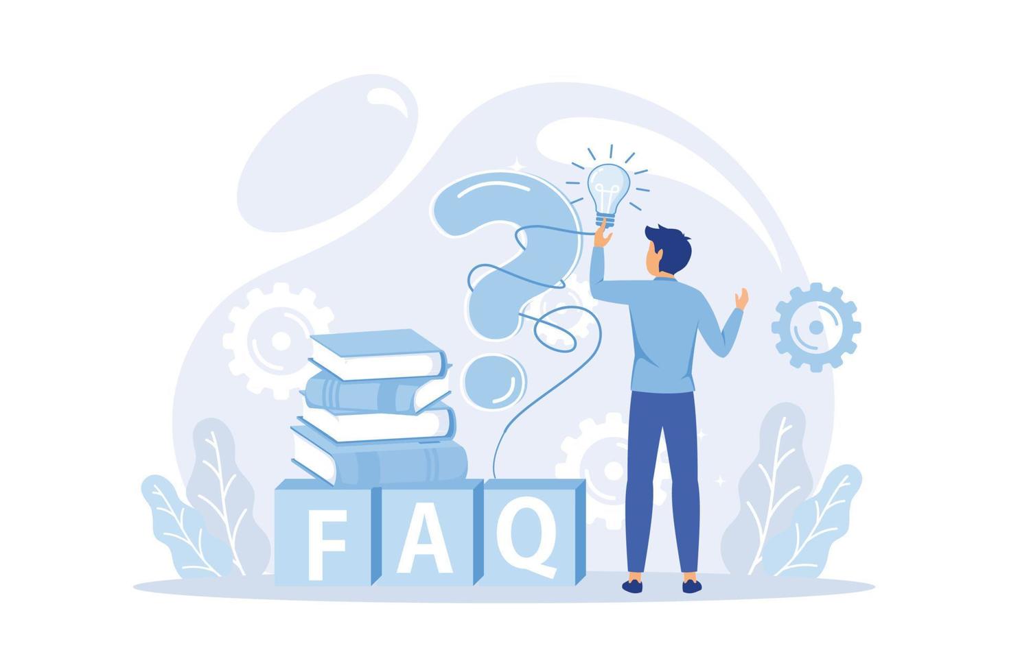 concept illustration of people frequently asked questions around question marks, answer to question metaphor vector